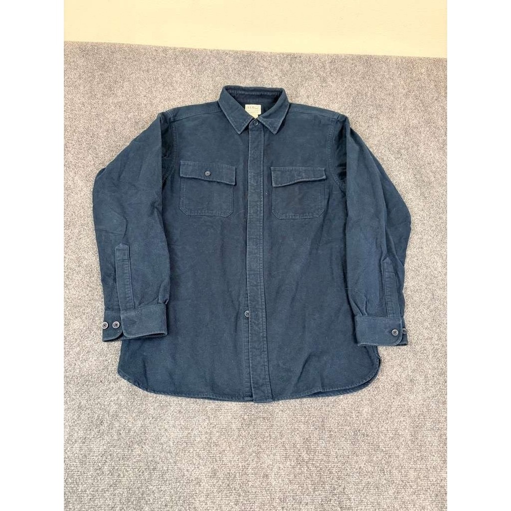 LL Bean‎ Chamois Cloth Shirt Mens Medium Reg Blue Navy Flannel Heavy Cotton Soft